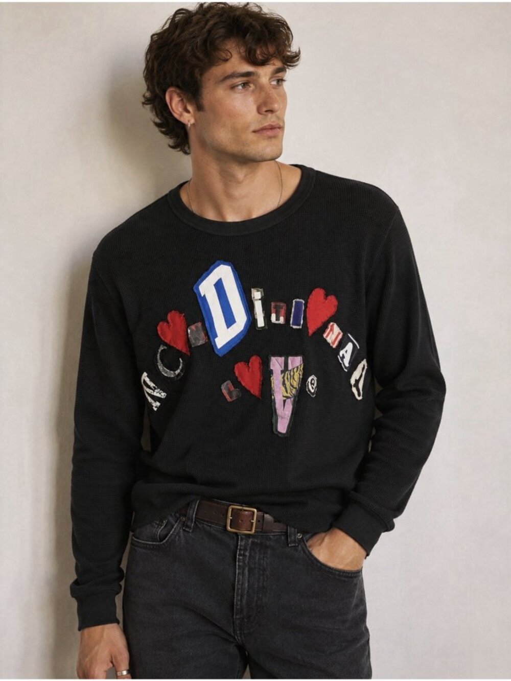 MADE Brand Mens L Black Long Sleeve Thermal Shirt 'Unconditional Love'